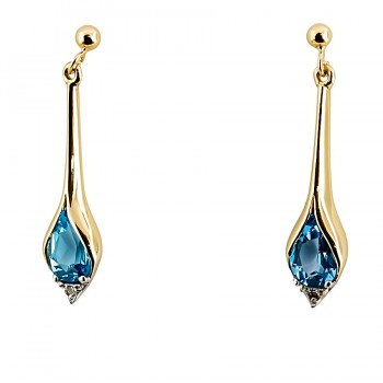 9ct gold Blue Topaz / Diamond Drop Earrings